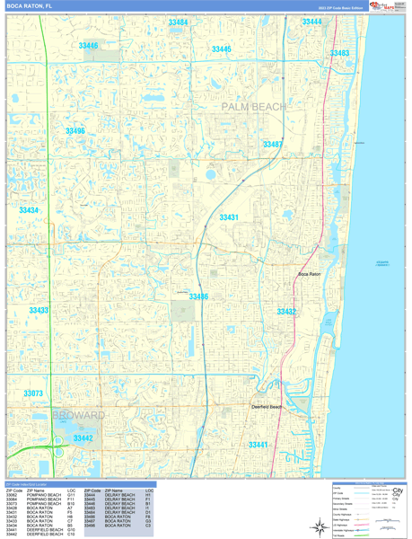 Boca Raton Florida Zip Code Wall Map Basic Style By MarketMAPS MapSales Boca Raton Fl 